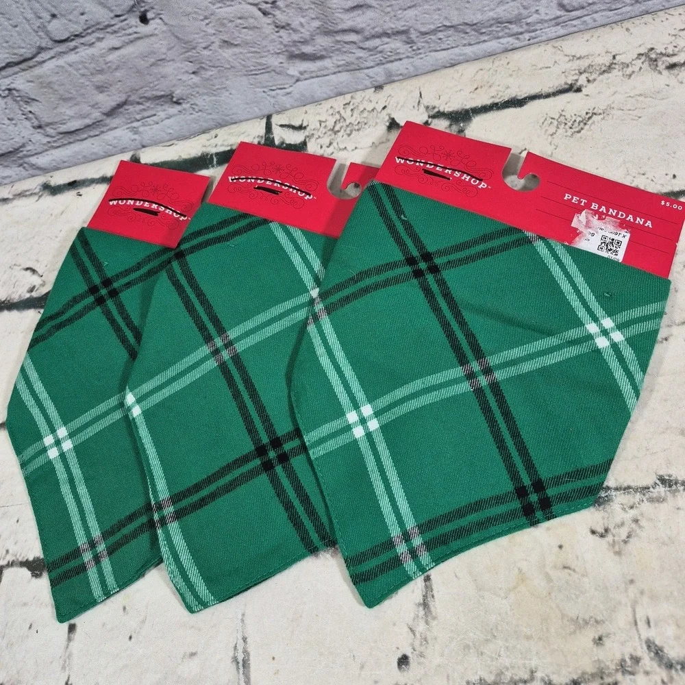 Wondershop Target Holiday Family Sleep Christmas Pet Bandana Green Plaid 3 Lot